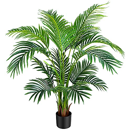 Worth Garden 4ft Artificial Areca Palm Plant, Fake Cane Palm Silk Tree Indoor Outdoor, Dypsis Lutescens, 47in Realistic Faux Silk Plants for Office Decoration - size: 4ft 1-Pack