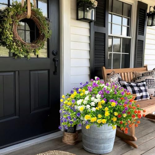 Colorful Artificial Flowers for Outdoors, 10 Bundles Realistic Spring Outdoor Fake Silk Flowers, UV Resistant Faux Flowers & Plants Outside for Porch,Pot,Window Box Filler Planter Decor(MixColors) - color: Multi Color, size: 10PCS