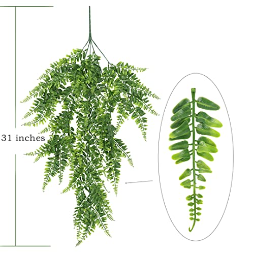 Artificial Boston Hanging Plants, Fake Ferns Ivy Plastic Plant Vine Faux Leaves UV Resistant Vines Greenery for Indoor Outdoor Bathroom Decor Office Garden Party Wedding DIY Decoration 4 Pack - color: Boston Fern Vine/ 4 Pack