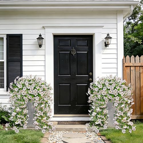 Roberly 4 Pcs Artificial Hanging Flowers for Outdoors, Realistic Faux Silk Flowers UV Resistant Fake Greenery Plants for Spring Summer Garden Porch Indoor Outdoor Home Decor, White - color: White