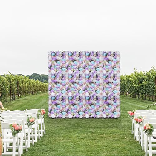 12 Pcs Artificial Flower Wall Panels Silk Dahlia Rose 3D Faux Flower Backdrop Panels Background Decorative for Wedding Celebrations Festive Party Home, 23.62 * 15.74in (Purple) - color: Purple