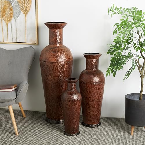 Deco 79 Metal Decorative Vase Indoor Outdoor Tall Floor Bottleneck Centerpiece Vases with Bubble Texture and Studs, Set of 3 Flower Vases for Home Decoration 50", 35", 26"H, Dark Brown - color: Dark Brown, size: 50", 35", 26"H