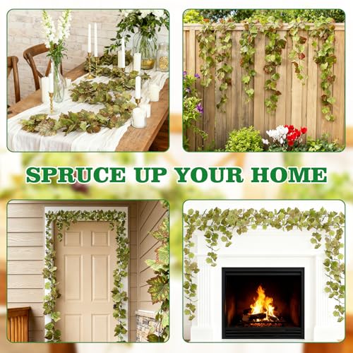 6.56ft 5pcs Artificial Grape Leaf Garland, Autumn Artificial Fake Grapes Vines, Hanging Plant Grape Vines Decor for Home Wedding Party, Garland Decoration, Photo Wall Display - color: Green and Yellow-5pcs (No Grapes)
