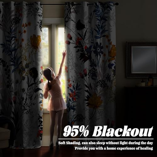 Renaiss Botanical Plants Blackout Curtains, Wild Flowers Plants Print Thermal Insulated Bedroom Window Curtains, Boho Floral Window Curtains for Kitchen, 45" L x 29" W 2 Panel Set - color: Bright Color, size: 29"W x 45"L (Pack of 2)