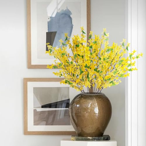 12Pcs Artificial Forsythia Branches: 23.6" Silk Yellow Flowers Faux Forsythia Branches Fake Spring Flowers Artificial for Decoration Wedding Office Home Party Dining Table Vase Indoor Outdoor - color: 12 Pcs