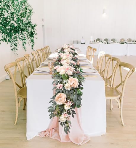 DearHouse 2Pack Artificial Peony Flower Garland - 6ft/Strand Silk Peony Flower Greenery Garland with Fake Willow Leaves for Wedding Ceremony Backdrop Party Table Centerpieces Decor(Champagne) - color: Champagne