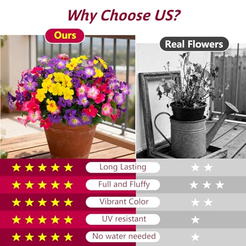 Fake Artificial Flowers for Outdoors 6 PCS Azalea Bouquet Silk Flowers for Outside UV Resistant Faux Flowers Plants for Outdoor Planters Realistic Spring Home Front Door Patio Garden Porch Decor - color: Mt Azalea B-mix Color a ( Purple1 Purple2 + Rose Re