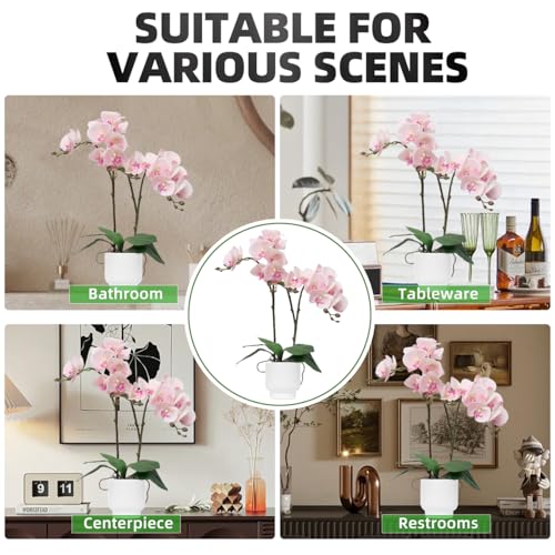 CXGS Orchids Artificial Flowers Real Touch Fake Flowers in Ceramic Pot 20" Pink Faux Orchid Plant Lifelike Silk Phalaenopsis for Centerpiece Hotel Home Indoor Decor - color: Pink- White Vase