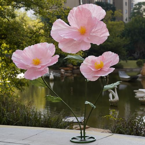 Giant Flowers,Oversized Artificial Flower with Gradient Petals,Large Paper Floral Decor with Stand for Wedding Backdrops, Event Parties, Photo Booth Props, Home Decoration (Pink) - color: Pink