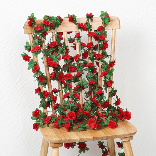 KHOYIME 9 Pack 72 FT Artificial Flower Garland, Fake Red Roses Vines Silk Flowers Faux Plastic Outdoor Hanging Floral Ivy Garland Decoration for Wedding Arch Bedroom Home Wall Backdrop Room Decor - color: Red, size: 9pcs