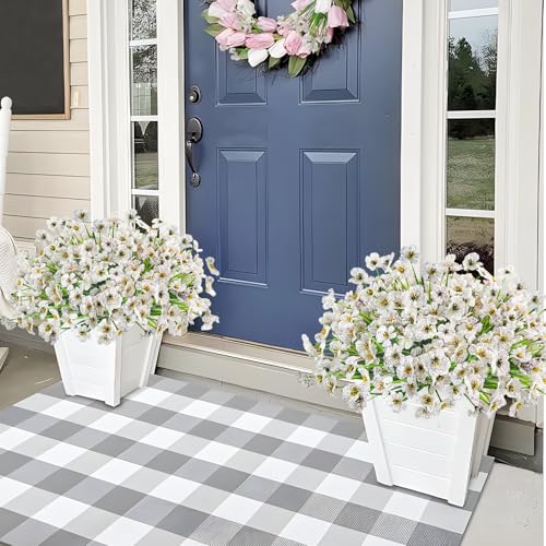 Krissing 48 Bundles Outdoor Artificial Flowers UV Resistant Fake Silk Flowers Faux Plastic Plants Outside Garden Porch Window Box Summer Decoration (White) - color: White