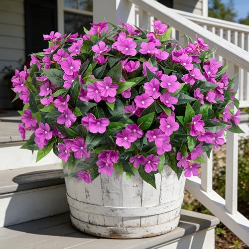 Ouddy Decor 6 Bundles Artificial Flowers for Outdoors Decorations, Fake Silk Flowers Faux Plants Plastic Bouquet UV Resistant for Porch Garden Wedding Spring Summer Indoor Outside Home Decor, Purple - color: Purple