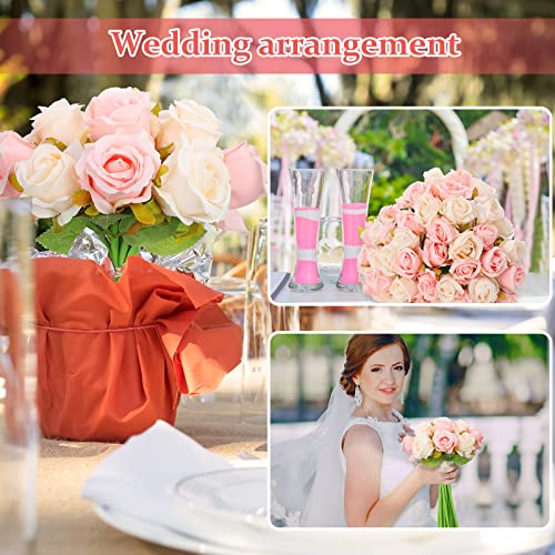 Jexine, 10 Bouquets Artificial Rose Flowers, 120 Pcs, Pink and White, Silk, DIY Bride, Home, Wedding Party Decorations - color: Pink and White