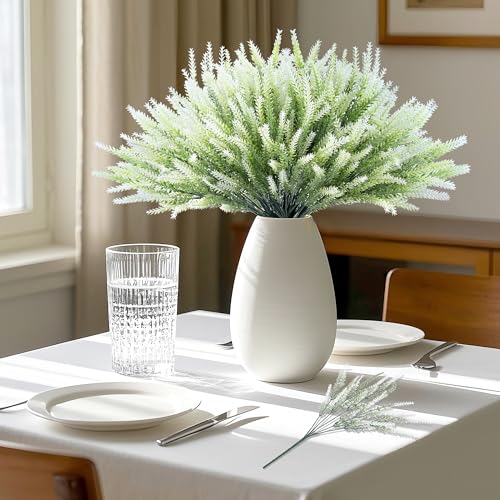15 Bundles Artificial Lavender Outdoor Flowers Fake Plastic Flower Outside UV Resistant for Home Kitchen Garden Patio Porch Wedding Window Box Centerpieces Indoor Outdoor Decor(White) - color: White