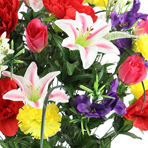 Admired by Nature 40 Stem Artificial Flowers Roses Lily Peony Mixed Bush Spring Faux Flower Arrangement - for Indoor Outdoor Wedding Home Decor, Cemeteries and Funerals, Events, Crafts - Spring - color: Spring