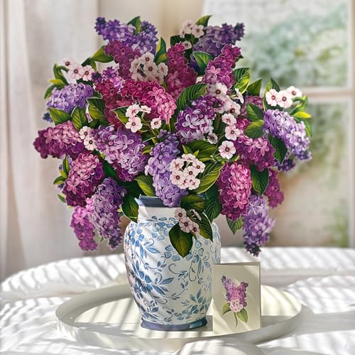 Freshcut Paper Pop Up Cards, Grande Garden Lilacs, 18 Inch Life Sized Forever Flower Bouquet 3D Popup Greeting Card, Birthday Cards, Thank You Card, Blank Notecard & Envelope - color: Garden Lilacs, size: Grande
