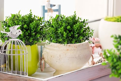 RECUTMS 8 Bundles Artificial Bushes Greenery Plants Stems Faux Shrubs Boxwood Plants Outdoor Fake Eucalyptus for Spring Summer Farmhouse Home Office Wedding Backyard Graduation Indoor Decor(Green) - color: Green, size: 8 Pcs