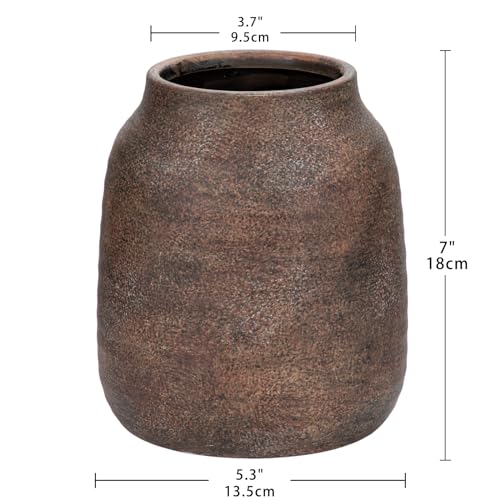 Briful Rustic Ceramic Vase 7” Tall – Handcrafted Vintage Pottery Flower Vase with Distressed White-Wash Finish – Farmhouse Decorative Accent for Table, Shelf, Mantel (Not Watertight), Brown - color: Brown, size: 7 Inch