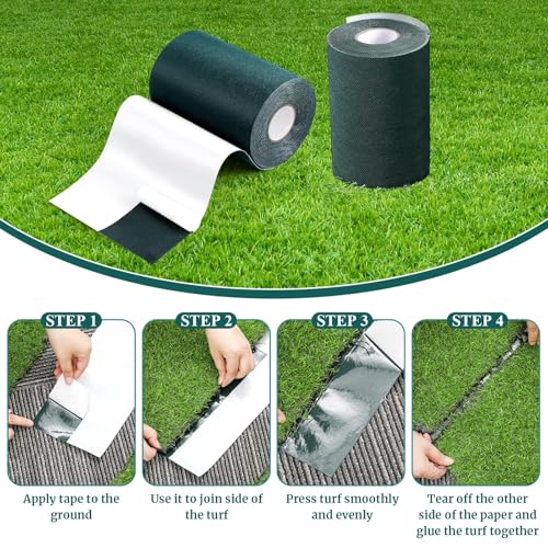 Gersoniel 2 Rolls 6 in x 33 ft Artificial Grass Turf Tape Self Adhesive Turf Seam Tape for Artificial Lawn Carpet Jointing, Indoor Outdoor Rug, Pet Grass Mat Connecting - size: 6 in X 33 ft