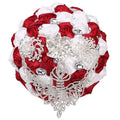 Bridal Wedding Bouquet Drop-Shaped Rhinestones Brooch Bouquet for Bride Bridesmaid Quinceanera Satin Red Rose Flower Bouquet Wedding Burgundy and White 8.3in - color: Burgundy& White, size: Diameter: 8.3 inches
