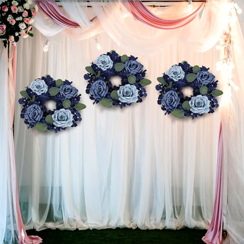 Artificial Flower Candle Rings - 6 Inch Inner Rose Floral Wreaths for Wedding Bridal Event Table Centerpieces Backdrop Decorations (Navy Blue, 6 X Candle Rings) - color: Navy Blue, size: 6 X Floral Wreaths