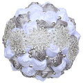 Bridal Wedding Bouquet with Gold Rhinestone Pearl for Quinceanera Bride Bridesmaid Satin Rose Flower Brooch Bouquet Wedding Silver Gray and White 8.3in - color: ['Silver & White'], size: Diameter: 8.3 inches