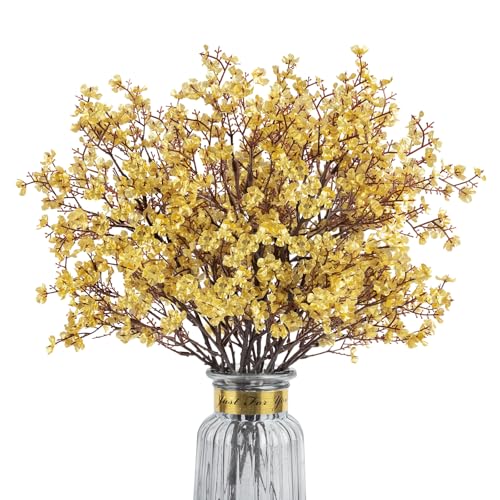Babys Breath Artificial Flowers, 8 Bundles Gold Real Touch Fake Flowers Silk Flowers for Vase Home Office Wedding Spring Indoor Outdoor Centerpiece Table Party Mother's Day Decorations - color: Gold, size: 8 Bundles