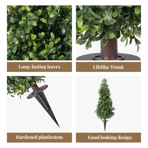 2FT Artificial Boxwood Topiary Trees with Ground Spike, 2 Pack UV Resistant Fake Shrubs Plants, Fake Evergreen Artificial Plant Brush for Indoor Outdoor Front Porch Garden - color: Boxwood-1