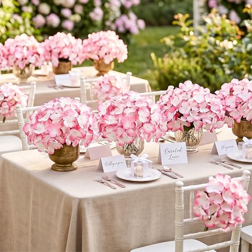 Auihiay 64Pcs Hydrangea Artificial Flowers Bulk, Faux Hydrangea Flowers Heads with Stems for Spring Spring Wedding Decor Bouquets and Centerpieces Wedding Photo Booth(Blush Gradient) - color: Blush Gradient