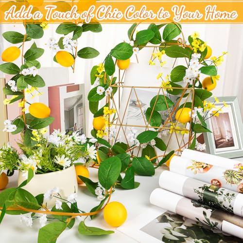 2 Pcs Artificial Lemon Flower Garland Vine, 14 Ft Fake Yellow Lemon Vines Silk Flowers Hanging Floral Garlands Decoration for Room Wall, Flower Themed Party, Wedding Supplies