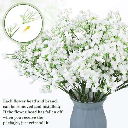 Janinka 100 Pcs Baby Breath Artificial Flowers Bulk Artificial Baby Breath Gypsophila Flower 20.8 Inch Faux Gypsophila Bouquet Fake Floral Greenery for Wedding Party Decor (White) - color: White