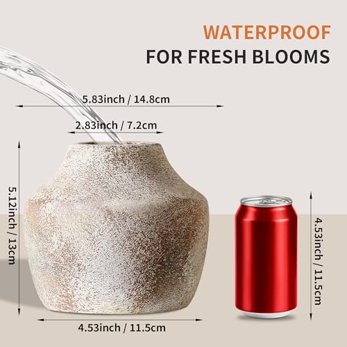 Ceramic Rustic Flower Vase, 5.12 Inch Pottery Modern Vase for Shelf, Tabletop, Vintage Farmhouse Home Decor for Coffee Table, Living Room, Mantle, Fireplace, Entryway - color: Rustic 5.12 Inch