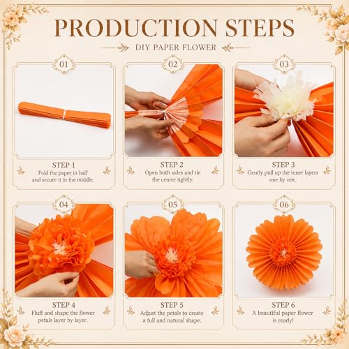 Giegxin 6 Pcs Large Colorful Tissue Paper Flowers Mexican Fiesta Wall Decorations Giant Crepe Paper Flowers for Wedding Birthday Bridal Shower Backdrop Party Decor (31.5",24",Orange,Green,Claret) - color: Orange,Green,Claret, size: 31.5", 24"