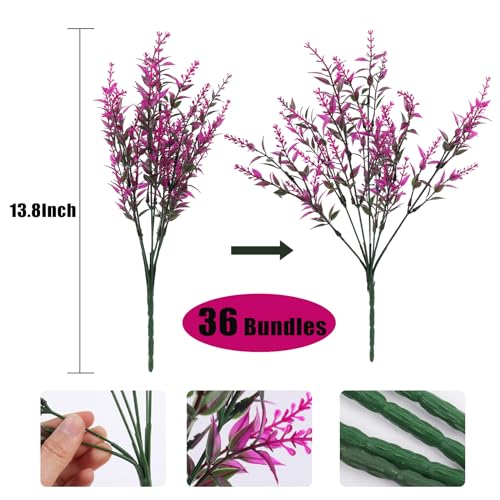 RECUTMS Artificial Faux Plants Flowers Outdoor Spring Decoration,Artificial Plants Outdoor Artificial Flowers for Outdoors UV Resistant for Outside Home Planter Porch Patio Window Yard Decor(Fuchsia) - color: Fuchsia, size: 36 Bundles