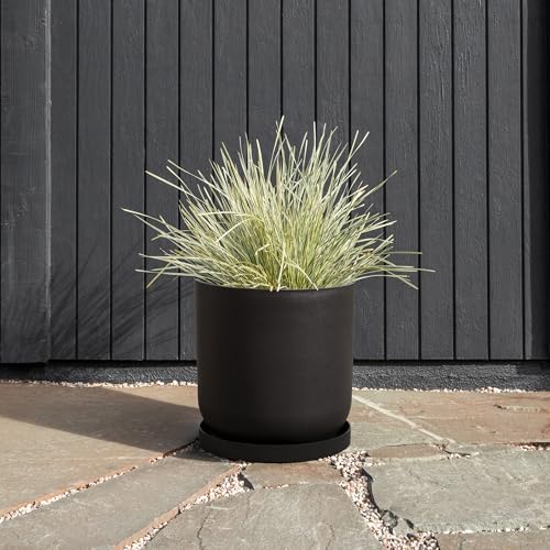 Veradek Mason Series Lima Planter - Round Planter for Indoor or Outdoor Porch/Garden | Made from Plastic-Stone Composite with Drainage Holes | Modern Décor for Succulents, Flowers, Small Plants - color: Black, size: 15 inches - 2 Pack with Saucers
