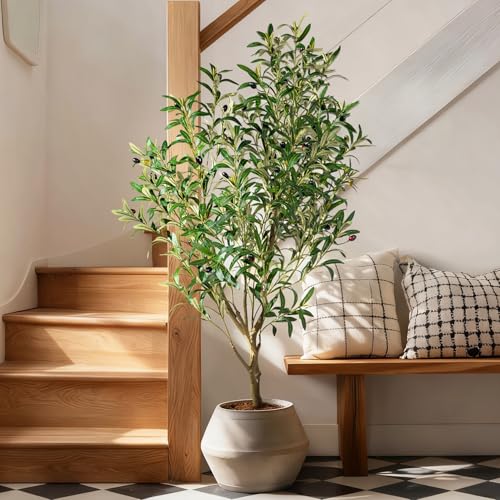 Small Artificial Olive Tree Faux Trees Indoor Outdoor Realistic Floor Plant Fake Plants for House Modern Home Living Room Master Bedroom Office Front Porch Decor Outside Patio para decoracion - size: 4ft
