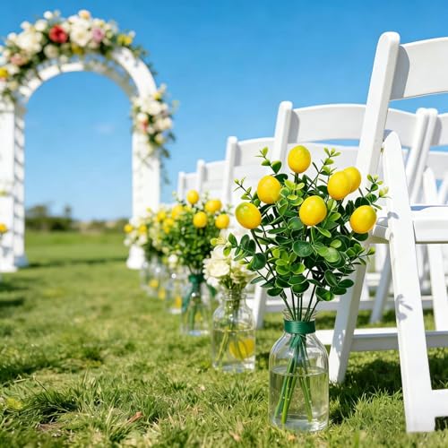 12 Pcs Artificial Lemon Branches Artificial Fruit Lemon Tree Greenery Decoration Faux Lemons Picks for Farmhouse Kitchen Home Table Decor Stem Fruits for Home Spring Summer Decor - color: Yellow-2