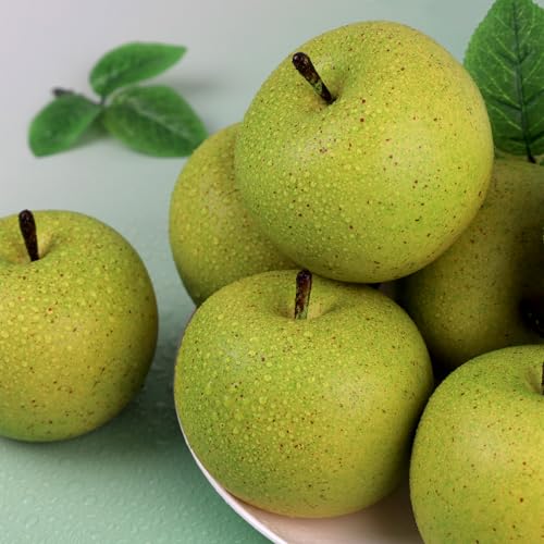Gresorth 6pcs High Grade Fake Green Apple Decoration Artificial Realistic Fruit Simulation for Home Party Holiday Christmas Display - color: K