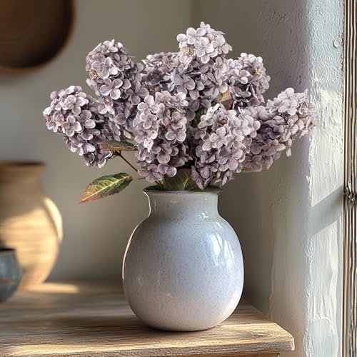 Ttranewsoo Fake Flowers Hydrangea Silk Flowers with Stems, Fake Grayish Hydrangea Artificial Flowers Winter Flowers Artificial for Decoration Vase Decor 24"（Grayish Purple ） 8PCS Wthout Vase - color: Grayish Purple