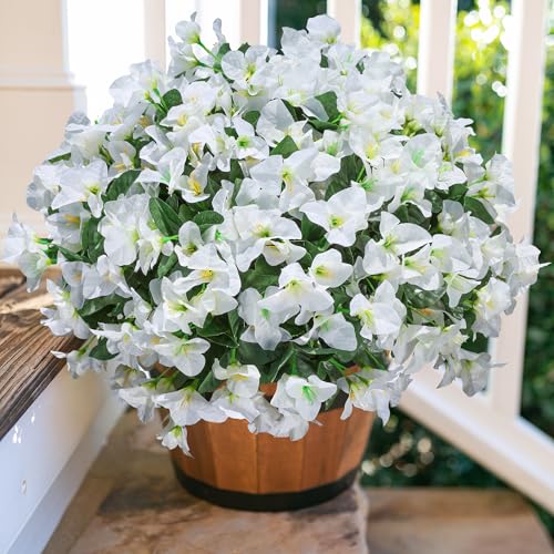 Ivydale Bougainvillea Artificial Flowers for Outdoors Spring Decor, 4 Bundles White Fake Outside Flowers Silk UV Resistant Realistic Faux Plants for Outdoor Planters Porch Patio Window Garden - color: White