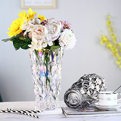 9.5" High Thickened Multi-Colored Glass Flower Vase for Home Decor, Dining Wedding Table Office Holiday Party Centerpiece Decoration - color: Colorful Glass Vase