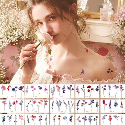 15 Sheets Lavender Temporary Tattoos Watercolor Flower Wild Floral Fake Tattoo Sticker For Women Body Art Temp Tattoo Paper