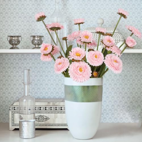 Faux Chrysanthemum Flowers 8pcs Silk Fake Daisies Light Pink Artificial Calendulas for Vase Table Centerpiece Home Wedding Party Garden Decoration(Light Pink) - color: Light Pink