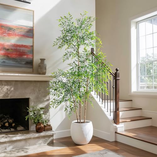 Large Fake Nandina Trees Plastic plantas Big Faux Bamboo Plant Indoor Outdoor Realistic Floor Plants Artificial Tree for Home Living Room Corner Office Patio Porch Bonsai Decor Housewarming Gift - color: Green, size: 5ft 7in