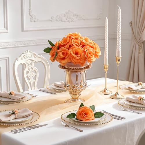 50 Pcs Rose Flower Head, Artificial Flowers Bulk for DIY Crafts, 3in Fake Rose Silk Flower Head wit Stem, Faux Flowers for Decoration, Wedding Home Party Decor Garland Decor (50, Deep Orange) - color: Deep Orange