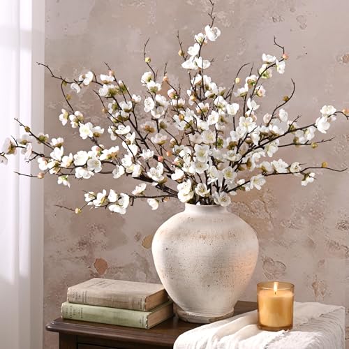 Waipfaru 4 Pcs Faux Cherry Blossom Branches, 36'' Cherry Blossom Tree Decor with Long Stems, Artificial Flowers for Tall Vases Spring Home Decoration (White) - color: White