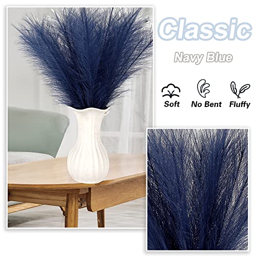 Navy Blue Pampas Grass Small, 30 Pcs 17" Faux Pampas Grass Short Decor, Pompas Grass Flower Arrangement and Vase Filler for Boho Home Wedding Decoration - color: Navy Blue, size: 17'' Tall