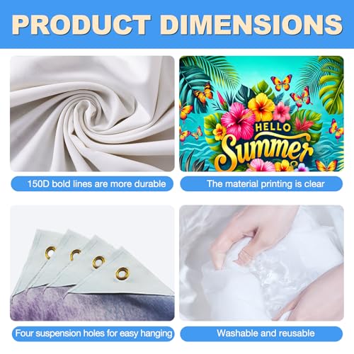 BlissYard Hello Summer Tropical Floral Backdrop 8x6ft Beach Leaf Flower Background Colorful Hibiscus Palm Butterfly Design for Summer Party Birthday Pool Event Photo Booth Decoration Banner - color: Summer Beach#06