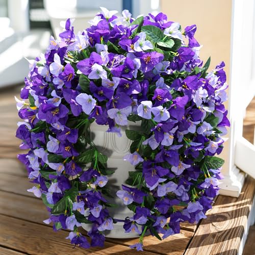 Faux Bougainvillea Artificial Flowers Plants for Outdoor Outside Decoration, 2pcs Fake Flowers Silk Long Trailing Vines UV Resistant Realistic Faux Flowers for Front Door Porch Planter Urn Yard, Mix - color: Light Purple + Dark Purple