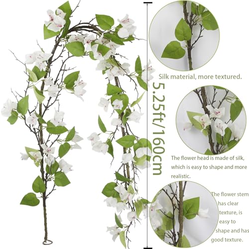 CITYES Artificial Bougainvillea Flowers Garland White Silk Bougainvillea Vines UV Resistant Realistic Faux Hanging Flowers Plants for Outdoor Outside Summer Decoration Porch Patio Balcony Yard Wall - color: White